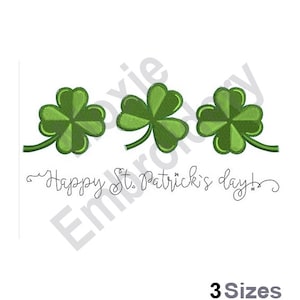 Happy St. Patrick&#39;s Day klavers - machineborduurontwerp - 3 maten, Ierse klaver rand borduurpatroon, klaver borduurwerk ontwerpen