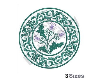 Scottish Thistle Leaves Ornament - Machine Embroidery Design - 3 Sizes, Thistle Leaf Circle Embroidery Design, Scotland Symbol Embroidery