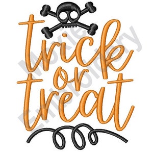Truco o trato: diseño de bordado a máquina, patrón de bordado de calavera de Halloween, diseño de bordado de calavera y huesos cruzados