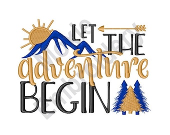 Let The Adventure Begin - Machine Embroidery Design, Mountain Landscape Embroidery Pattern, Trees Embroidery Design, Outdoors Embroidery