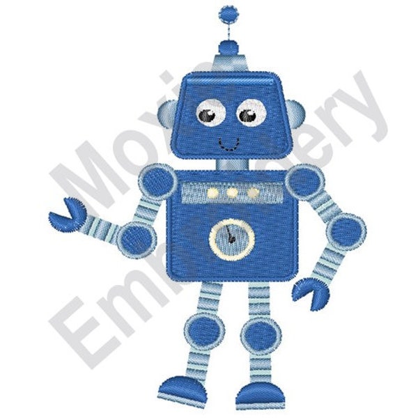 Blue Robot - Machine Embroidery Design, Boy Robot Embroidery Pattern, Little Robot Embroidery Design