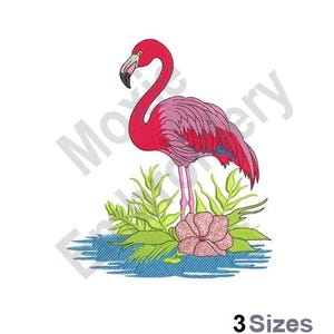 Pink Flamingo - Machine Embroidery Design - 3 Sizes, Tropical Bird Embroidery Pattern, Flamingo With Exotic Flower Embroidery Design