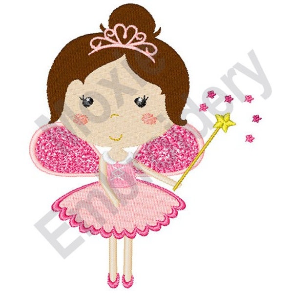 Brunette Fairy Princess - Machine Embroidery Design, Ballerina Fairy Embroidery Pattern, Ballet Dancer Fairy Girl Embroidery, Magic Wand