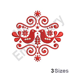 Holiday Birds - Machine Embroidery Design, Love Birds Embroidery Pattern, Folk Art Swirl Decoration Embroidery, Country Birds Embroidery