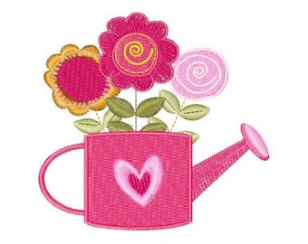 Gieter en bloemen - machineborduurontwerp