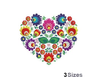 Floral Heart - Machine Embroidery Design - 3 Sizes, Folk Art Flowers Embroidery Pattern, Floral Arrangement Embroidery, Flower Heart Design