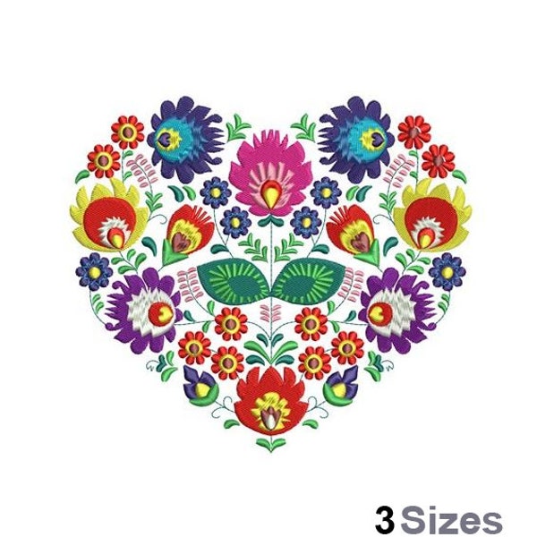 Floral Heart - Machine Embroidery Design - 3 Sizes, Folk Art Flowers Embroidery Pattern, Floral Arrangement Embroidery, Flower Heart Design