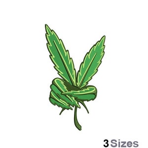 May include: Green marijuana leaf shaped like a peace sign.  The leaf is a symbol of peace and love.