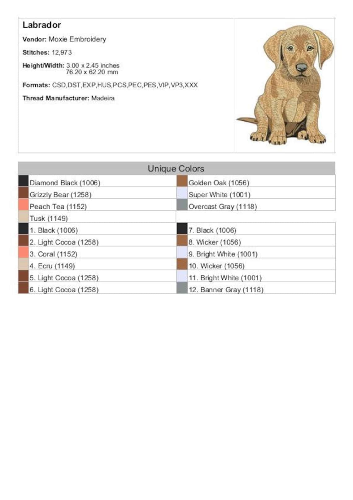 Lab Wmbroidery Pattern Labrador Puppy - Machine Embroidery Design - 3 Sizes, Labrador ...