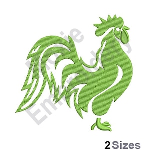 Green Rooster - Machine Embroidery Design, Rooster Silhouette Embroidery Pattern, Kitchen Rooster Embroidery Design