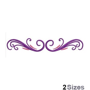 May include: Purple and pink decorative flourish design with swirls and curls. This design is perfect for embroidery projects.