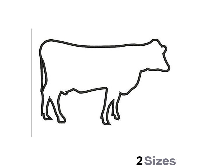 Cow Outline - Machine Embroidery Design - 2 Sizes, Cattle Outline Embroidery Pattern, Animal Outline Embroidery Design
