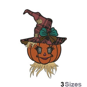 Halloween Pumpkin Head & Witch Hat - Machine Embroidery Design - 3 Sizes, Halloween Scarecrow Embroidery, Jack-O-Lantern Pumpkin Witch