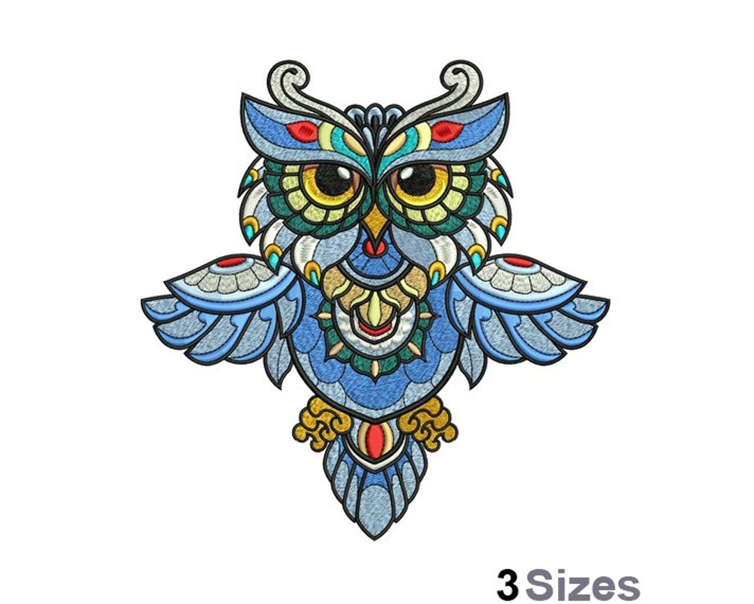 Colorful Tribal Owl - Machine Embroidery Design - 3 Sizes, Ornamental ...