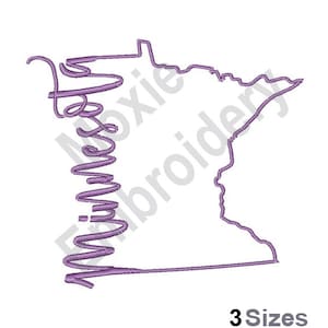 Carte de l'État du Minnesota - motif de broderie Machine, motif de broderie de l'État du Minnesota, motif de broderie contour de carte de l'État américain,