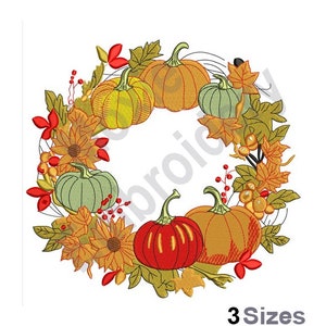 Couronne de fleurs citrouilles - motif de broderie Machine - 3 tailles, motif de broderie Couronne d&#39;automne, motif de broderie récolte de citrouilles d&#39;automne