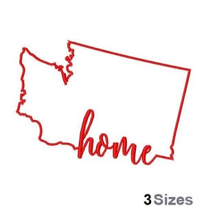 Washington Home - machineborduurontwerp - 3 maten, borduurpatroon kaart staat Washington, Amerikaanse staat, The Evergreen State