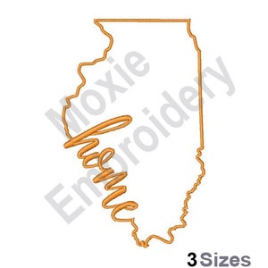 Mappa dello stato della casa dell'Illinois - Design del ricamo a macchina - 3 dimensioni, modello di ricamo del contorno della mappa dell'Illinois, stato americano, design della mappa dello stato dell'Illinois