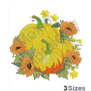 Sunflower Pumpkins - Machine Embroidery Design - 3 Sizes, Fall Pumpkin Harvest Embroidery Design, Sunflowers Embroidery Pattern