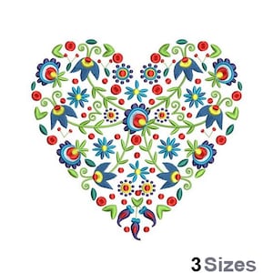 Coeur floral art folklorique - motif de broderie Machine - 3 tailles, motif de broderie coeur fleur, motif de broderie coeur coeur art folklorique décoré
