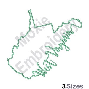 Carte de l'État de Virginie-Occidentale - motif de broderie Machine, motif de broderie contour de la Virginie-Occidentale, motif de broderie carte de l'État américain