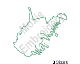 Kaart van de staat West-Virginia - machineborduurontwerp, omtrekborduurpatroon van West-Virginia, borduurontwerp Amerikaanse staat Map