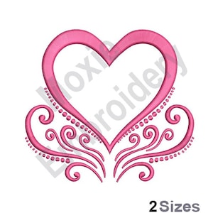 Cuore vittoriano - Disegno ricamo macchina, motivo ricamo contorno cuore amore, disegno ricamo decorazione vortice