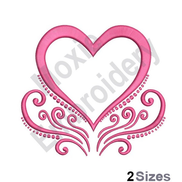 Victorian Heart - Machine Embroidery Design, Love Heart Outline Embroidery Pattern, Swirly Decoration Embroidery Design