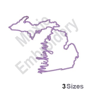 Carte de l'État du Michigan - motif de broderie Machine, motif de broderie contour de carte de l'État du Michigan, motif de broderie contour de carte de l'État américain