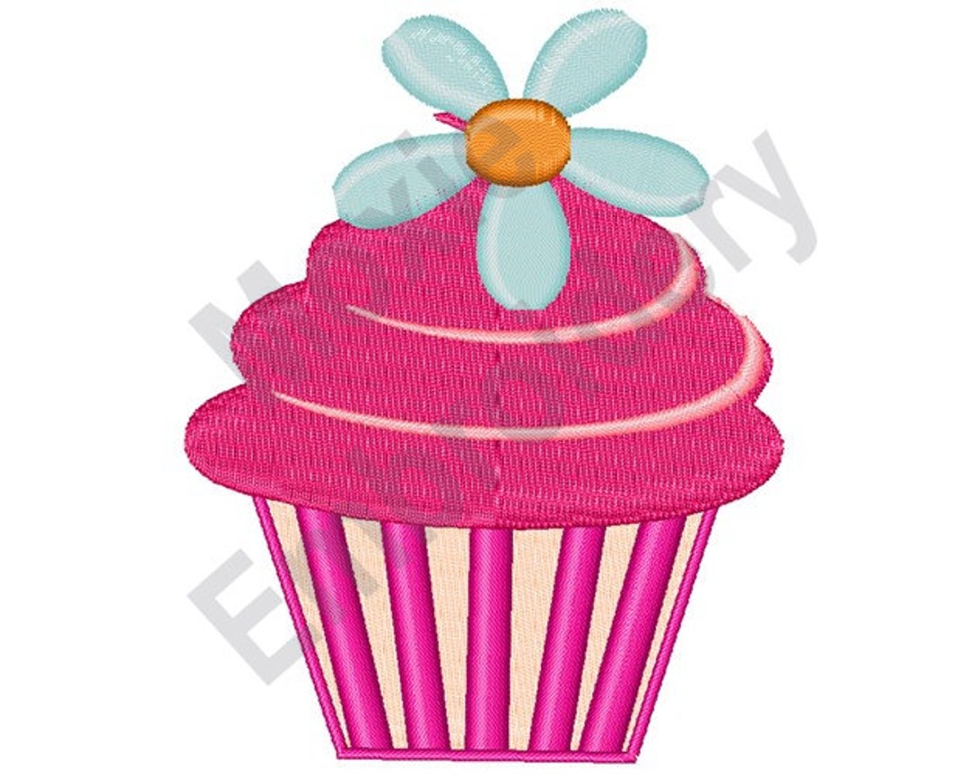 Pink Cupcake Machine Embroidery Design, Birthday Cupcake Embroidery
