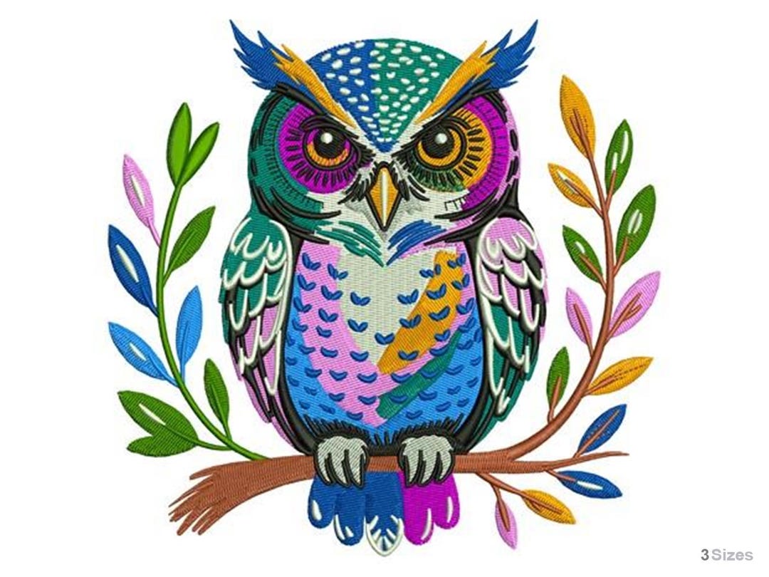 Vibrant Owl - Machine Embroidery Design - 3 Sizes - Etsy