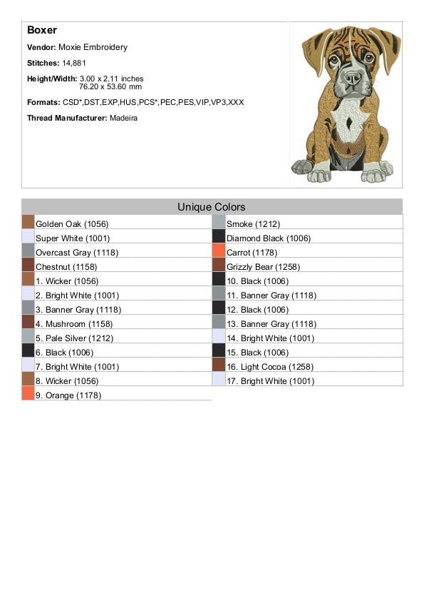 Boxer - Machine Embroidery Design - 3 Sizes, Boxer Puppy Embroidery ...