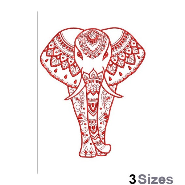 Tribal Elephant - Machine Embroidery Design - 3 Sizes, Zentangle Elephant Embroidery Pattern, Indian Mandala Elephant Embroidery Design