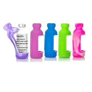 VIAL SAFE Insulin Bottle Protector Sleeve for Diabetes, Reusable, Flexible Silicone Protective Sleeve, 5-Pack (Tall), Colorful
