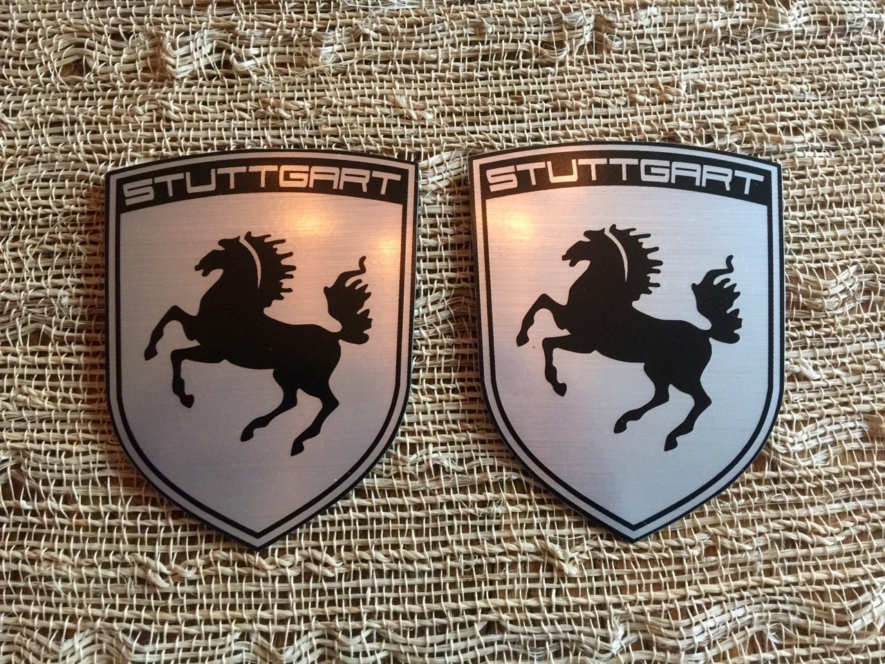 STUTTGART the Home of Porsche Fender Badge Emblems SET OF 2