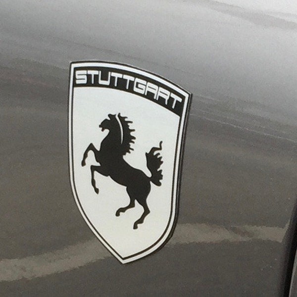STUTTGART The Home of Porsche Magnetic Fender Badge Emblems (SET OF 2) - Style 06 (Silver / Black / Large Horse)