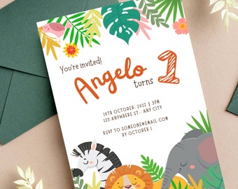 Personalized Jungle Kids Birthday Party Invitation | Custom Digital Download | Children's Jungle Birthday | Safari Theme Party Girl or Boy |