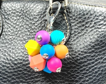 Color Clash Beaded Purse or Bag Charm -accessory, embellishment, shabby chic, boho, dangle, unique, beaded, silicone beads, colorful charm