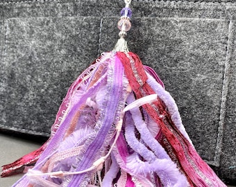 Lavender Beaded Tassel Bookmark OR Purse Charm -fiber art, tassel art, junk journal accessory, accessory, beaded charm, yarn tassel, dangle