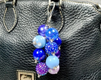 Starlight Beaded Purse or Bag Charm -accessory, embellishment, shabby chic, boho, dangle, unique, beaded, rhinestone, blue purple bag charm