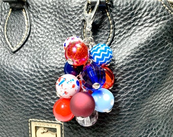 Lady Liberty Beaded Purse or Bag Charm -patriotic accessory, embellishment, shabby chic, boho, dangle, unique, ooak, beaded, 4th of july