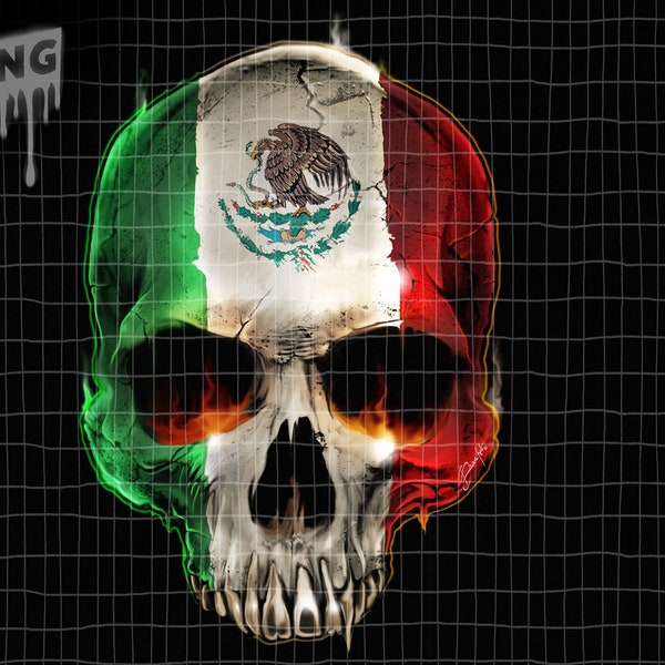 Human Skull with the Mexican flag.  Instant download, 300dpi PNG