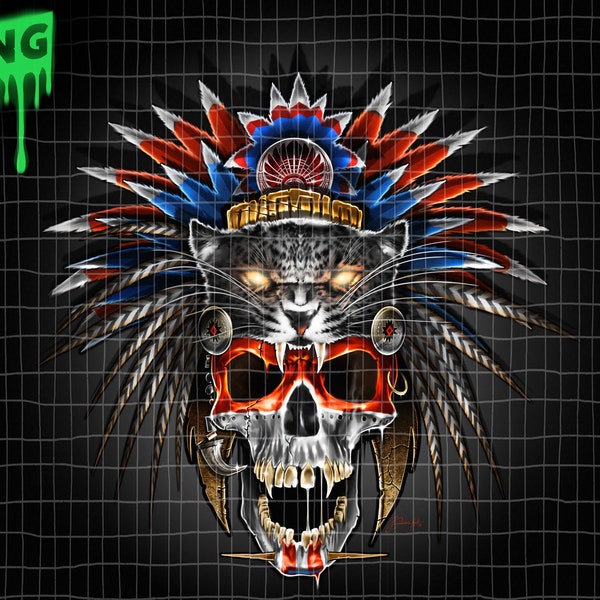 Digital download Mayan Warrior Skull -- an instant digital download 300dpi png file for sublimation and heat transfer