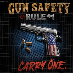 Second Amendment Gun Safety rules with We the People patriotic flag, PNG, 1911 gun, transfer instant download art