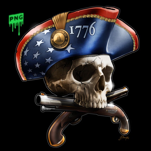 Revolutionary Tricorn Hat and Skull Art for Indepence day :  Instant download PNG 300dpi art for sublimation and heat transfer