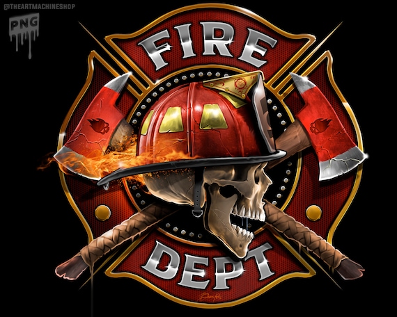 PNG Firefighter Maltese with Skull and crossed axes - Instant Download, 300DPI, high resolution, Digital print, dye sublimation.