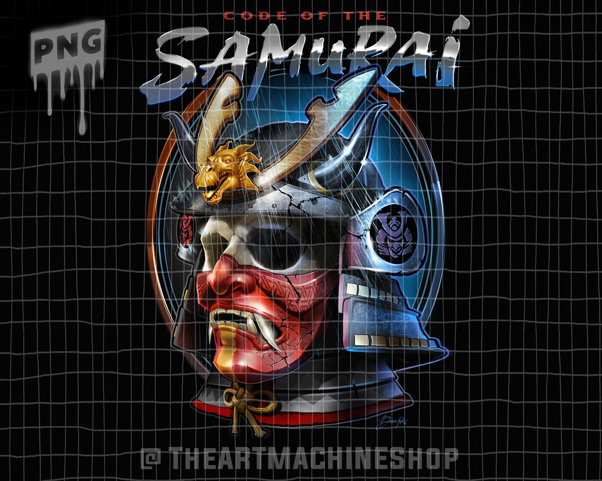 Samurai Skull 300ppi PNG Digital download - Half Face Samurai Mask Oni Mempo Armor Japanese Noh  - Traditional Japanese Hannya Mask