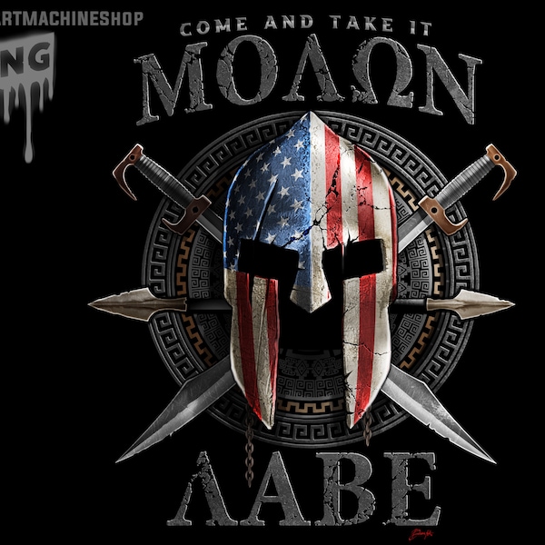 Come and Take It - Molon Labe - Spartan Helmet - Instant Download 300dpi PNG with crossed swords.