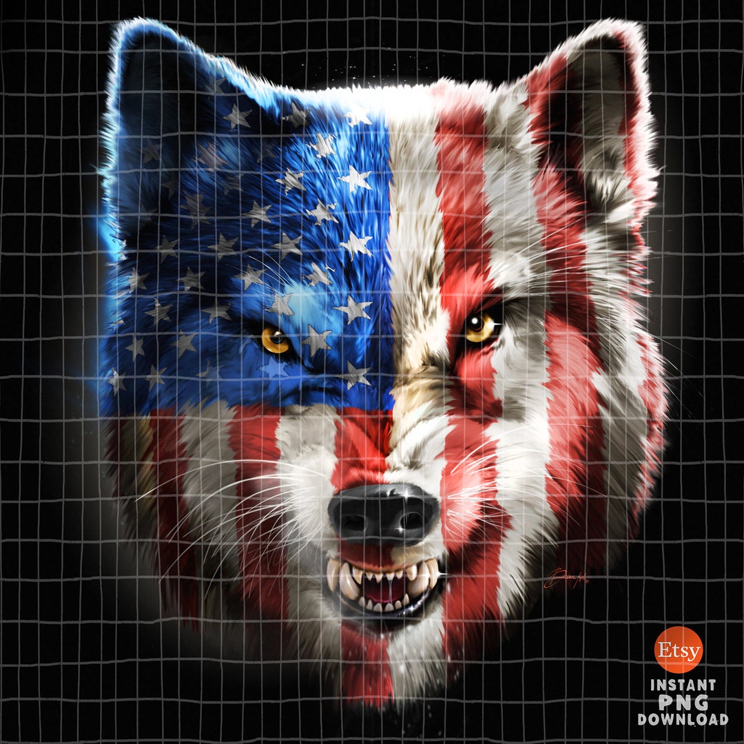 America Flag Wolf Instant Download Art, PNG, 300dpi for Sublimation