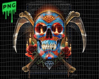 SUGAR SKULL Day of the - 2 Files provided for light and dark t-shirts, digital downlaodable png file, Skull PNG, clipart, instant download
